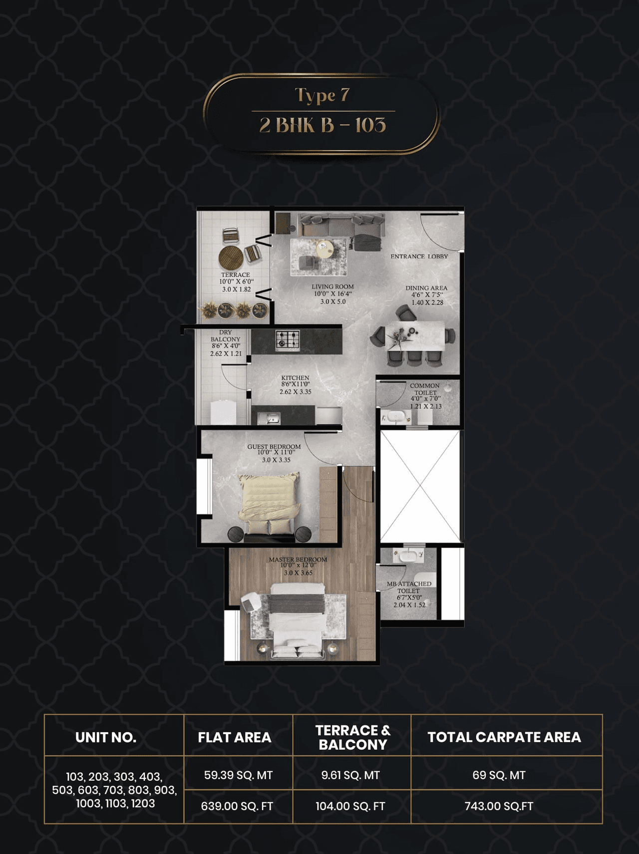 Ikon Queens Tower Unit plan - 743 sq.ft.