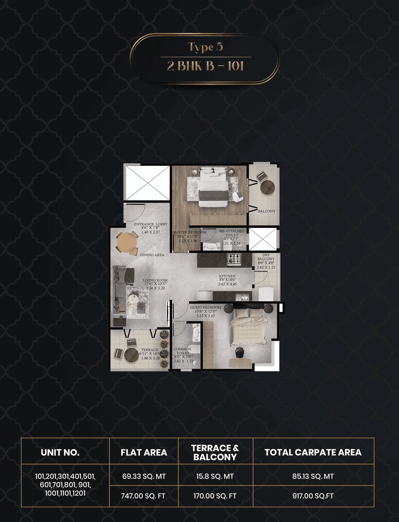 Ikon Queens Tower Unit plan - 917 sq.ft.