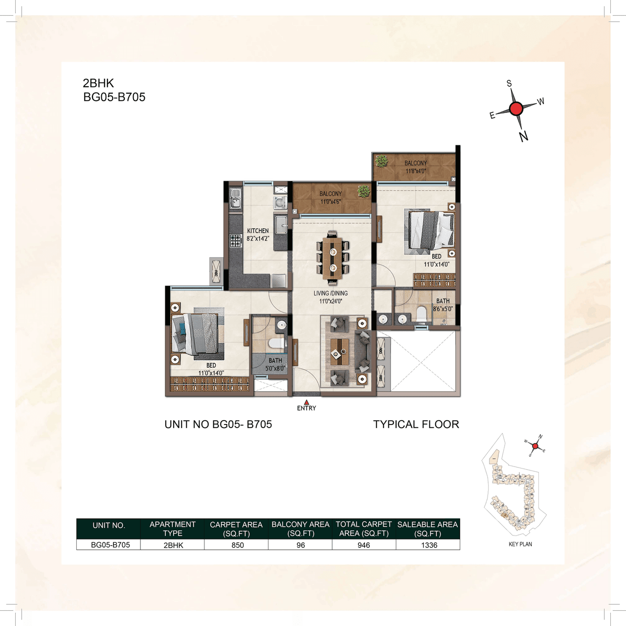 Casagrand Promenade Unit plan - 850 sq.ft.