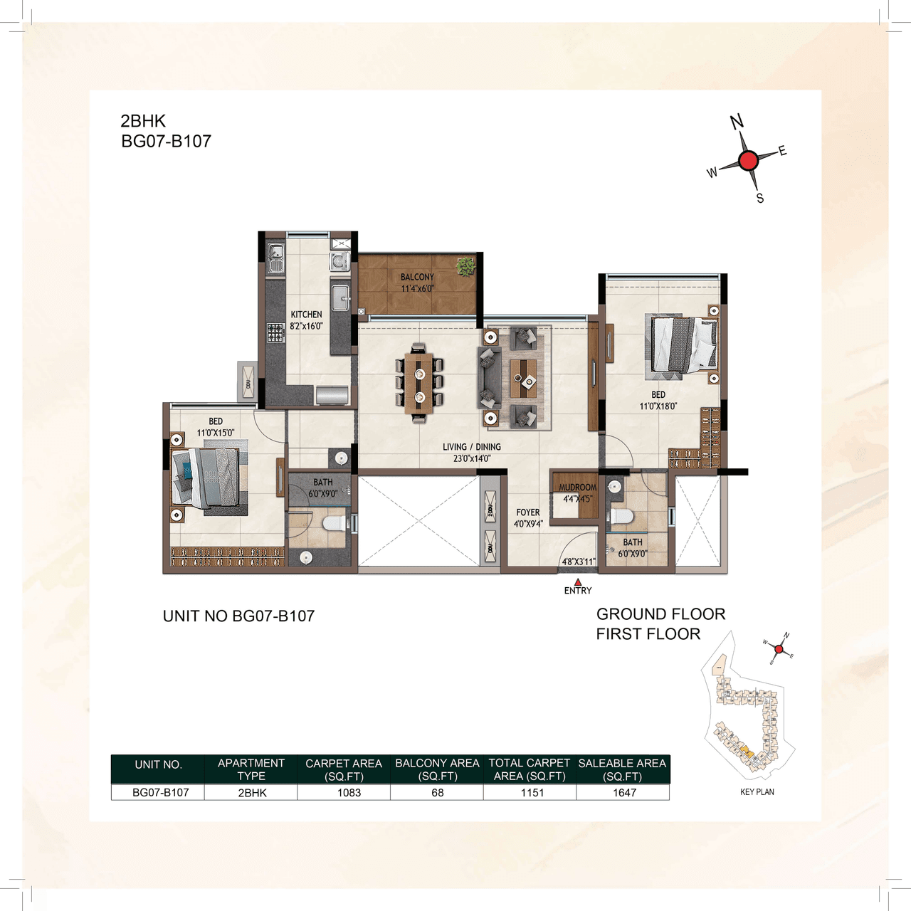 Casagrand Promenade Unit plan - 1083 sq.ft.