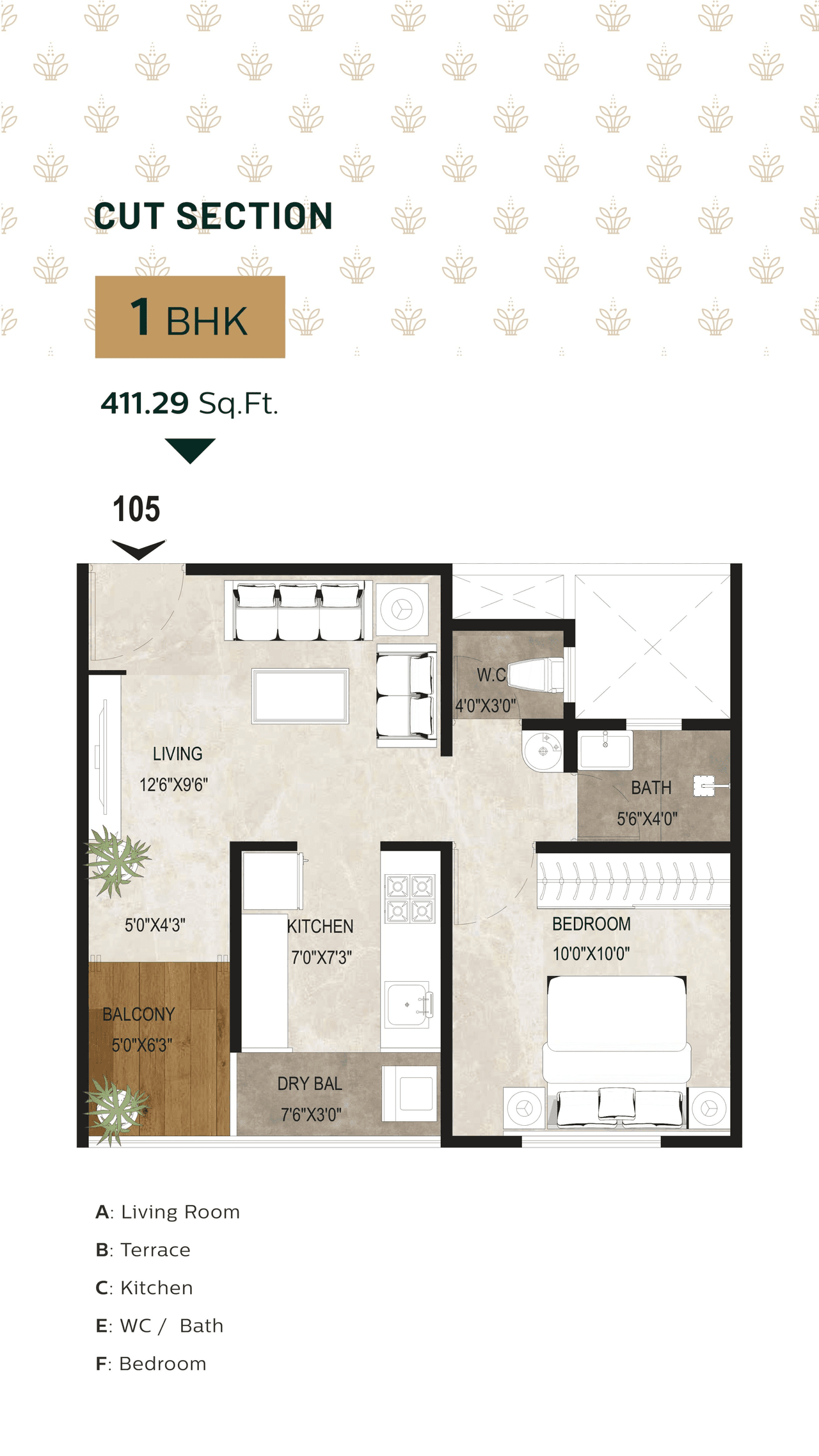 Yashodha Tulsi Homes Unit plan - 411 sq.ft.