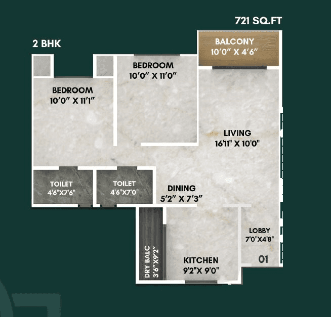 Lotus Yojangandha Unit plan - 721 sq.ft.