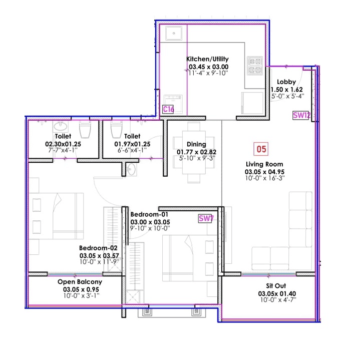 BK Prayagraj Unit plan - 766 sq.ft.