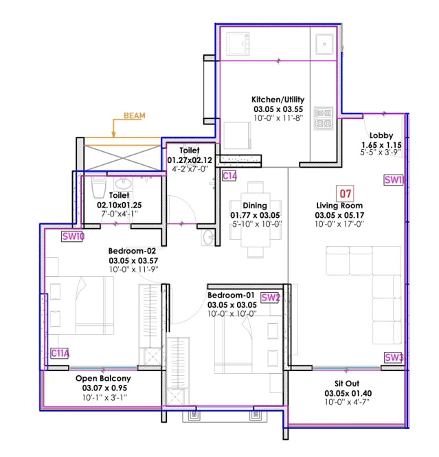BK Prayagraj Unit plan - 781 sq.ft.