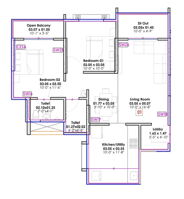 BK Prayagraj Unit plan - 785 sq.ft.