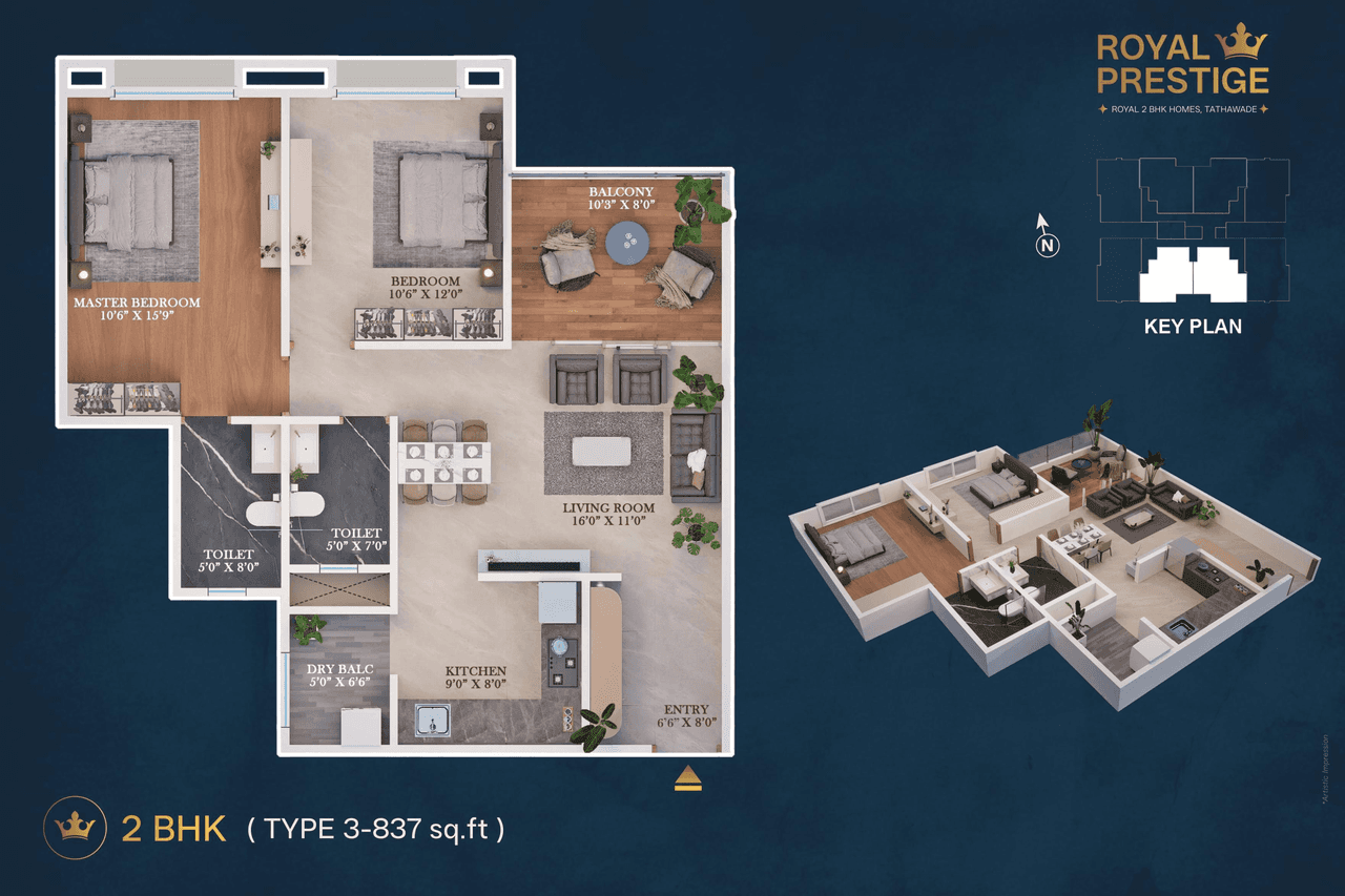 Shree Royal Prestige Unit plan - 838 sq.ft.