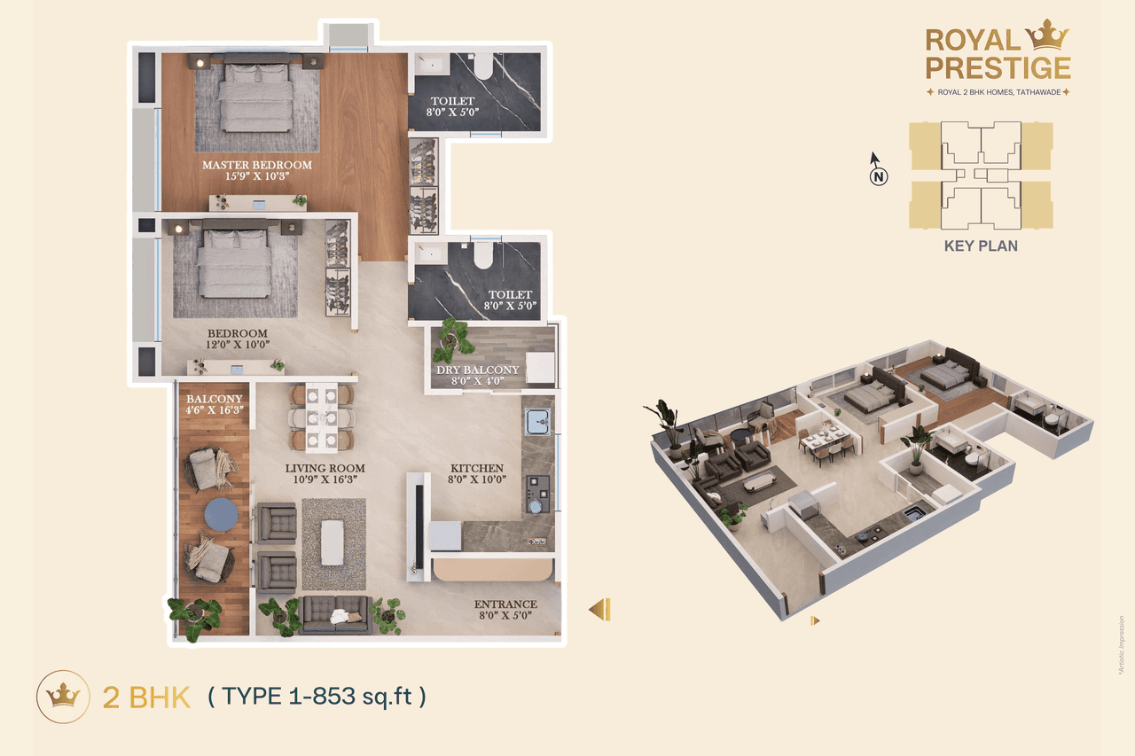 Shree Royal Prestige Unit plan - 853 sq.ft.