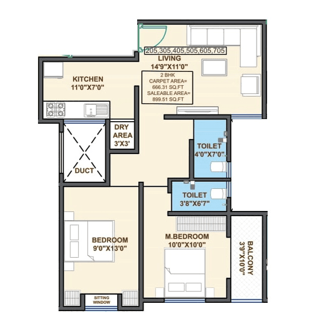 Siddhivinayak Celestial City Unit plan - 661 sq.ft.