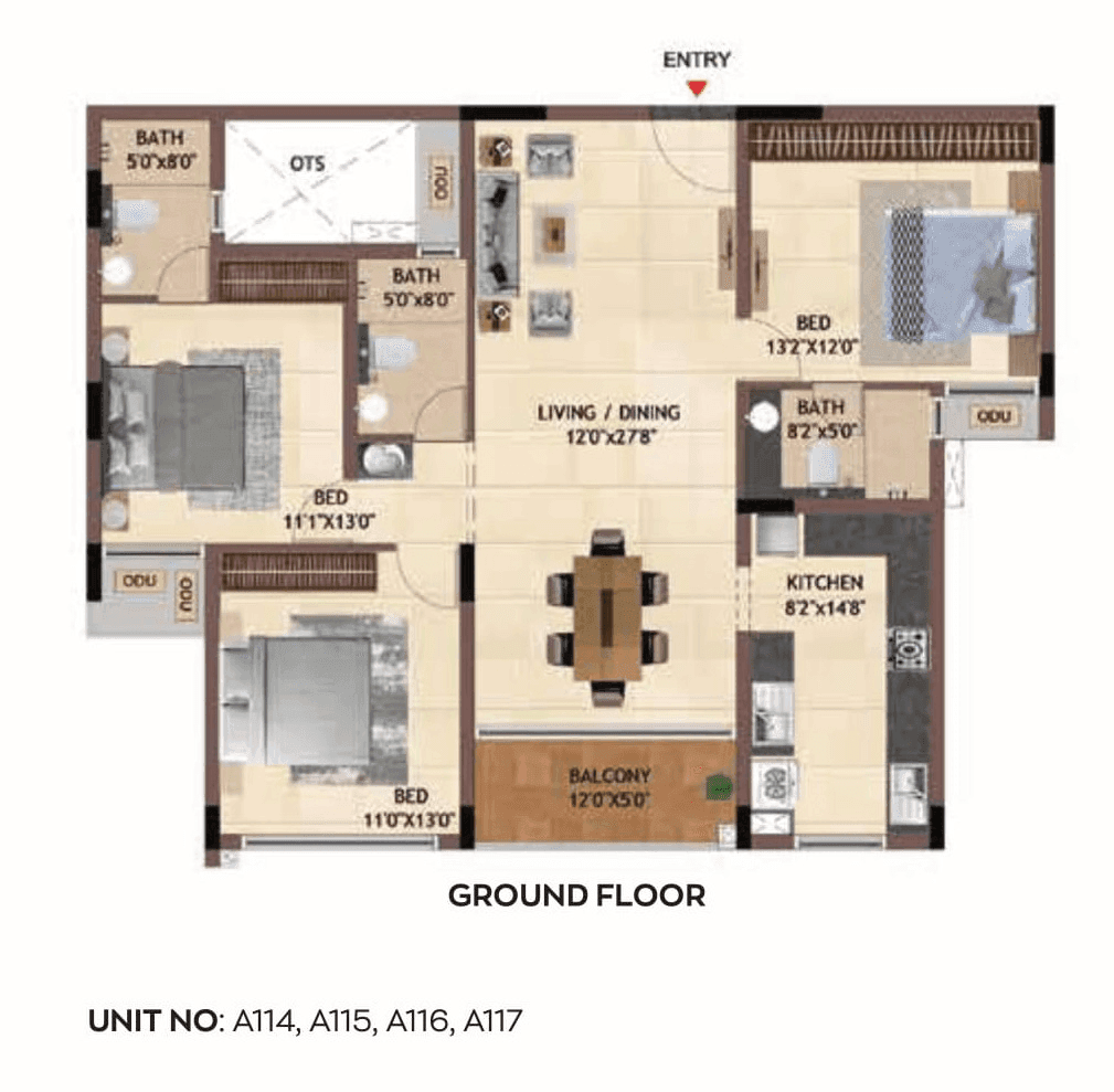 Casagrand Regal Unit plan - 1091 sq.ft.