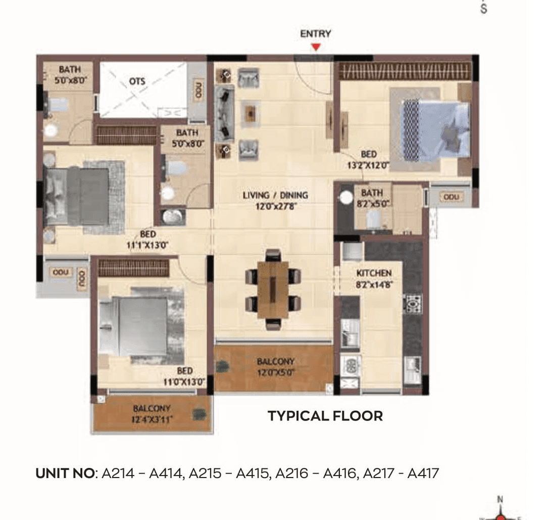 Casagrand Regal Unit plan - 1097 sq.ft.