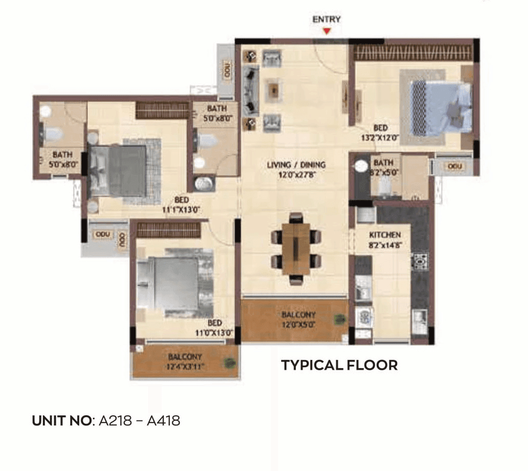 Casagrand Regal Unit plan - 1108 sq.ft.