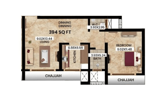 Mauli Omkar Unit plan - 394 sq.ft.