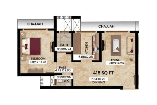 Mauli Omkar Unit plan - 415 sq.ft.