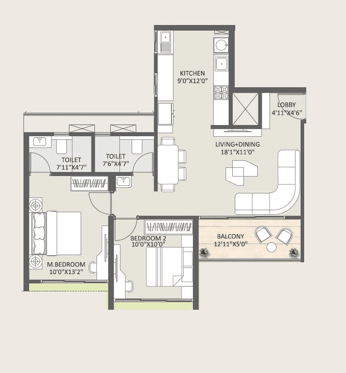 Rohit 108 Astera Unit plan - 760 sq.ft.