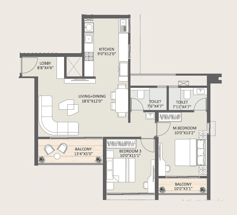 Rohit 108 Astera Unit plan - 849 sq.ft.