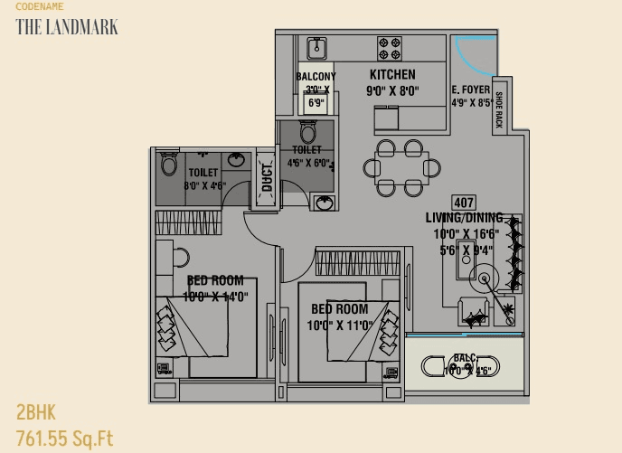 Siddhi The Landmark Unit plan - 762 sq.ft.