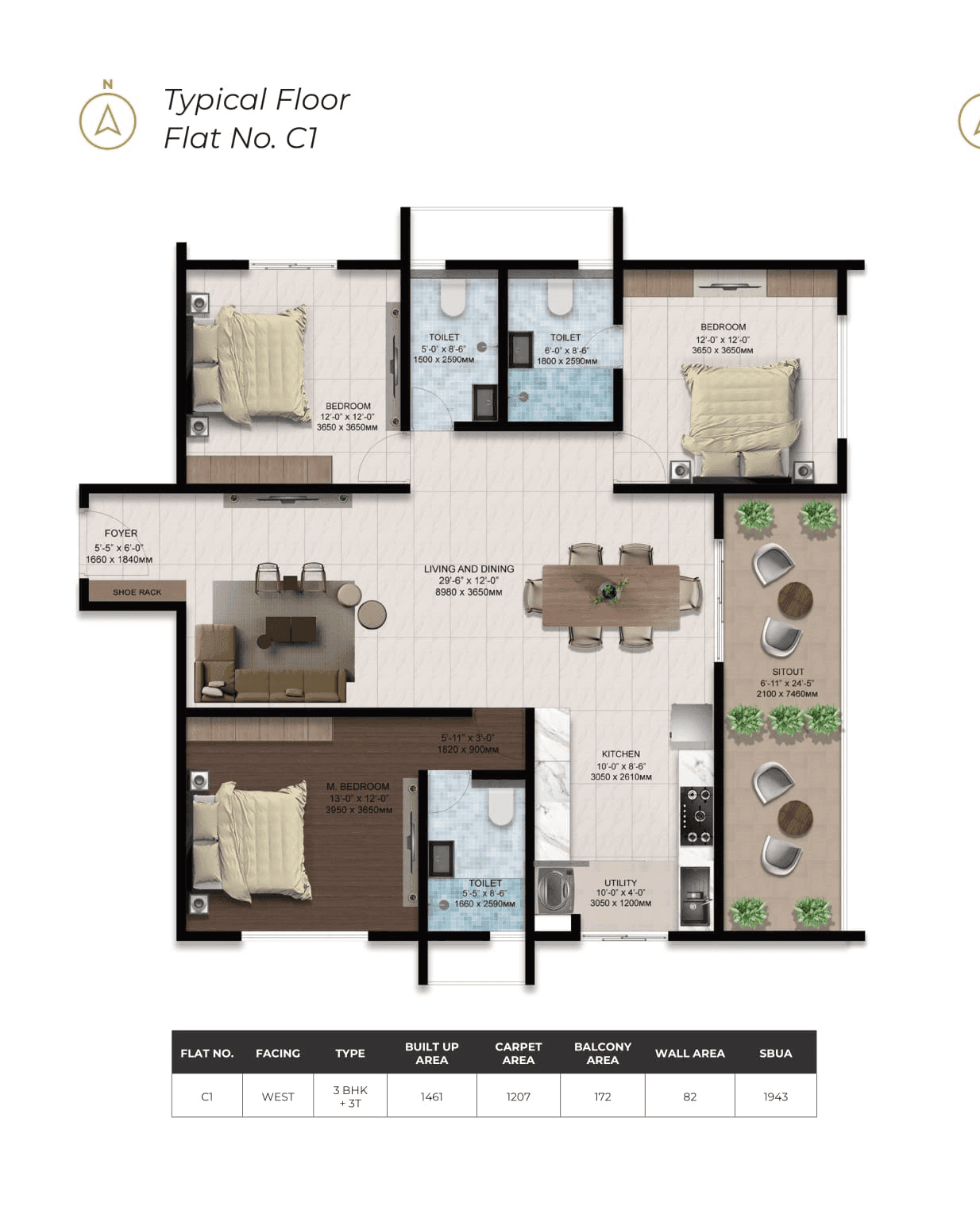 Unit plan - 1207 sq.ft.