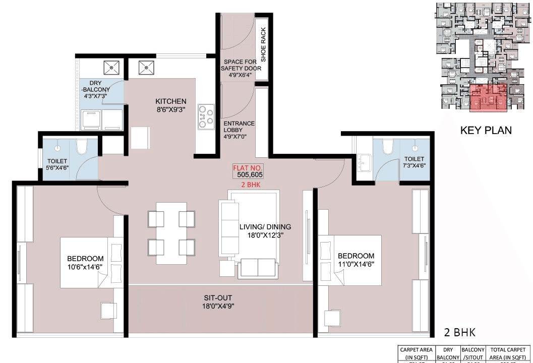 Deshpande Shivneri Torna Unit plan - 906 sq.ft.