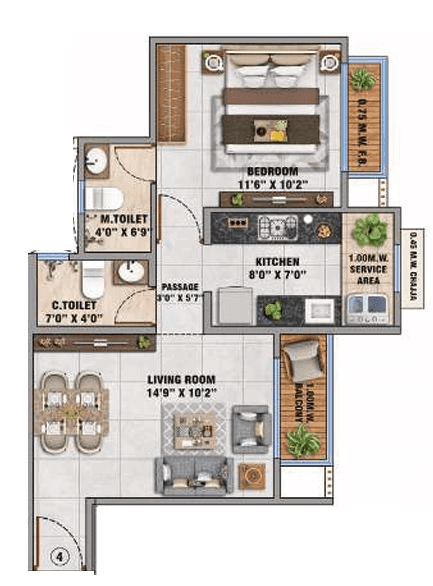 Saket Nature Vista Unit plan - 409 sq.ft.