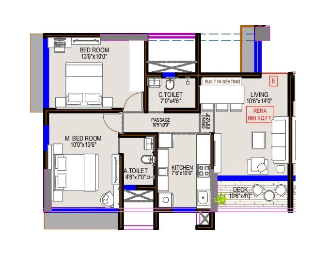 DGS Sheetal Saket Unit plan - 690 sq.ft.