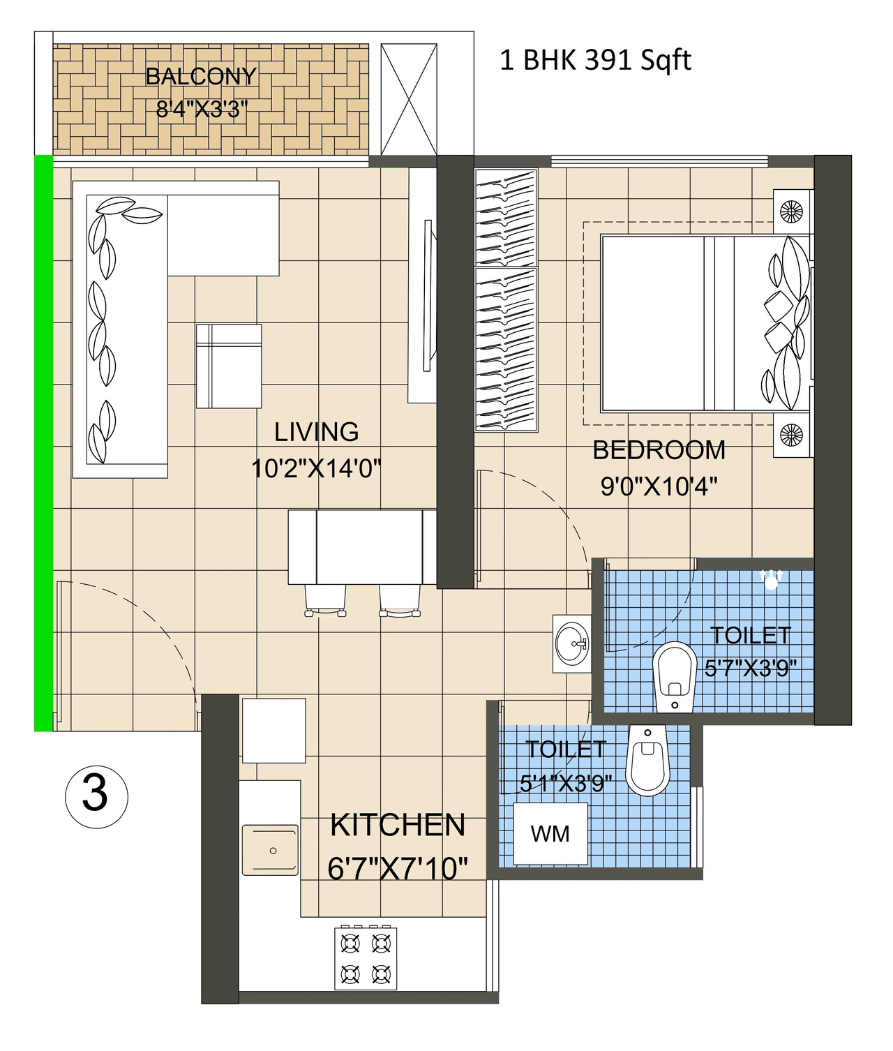 Swaminarayan City Unit plan - 391 sq.ft.