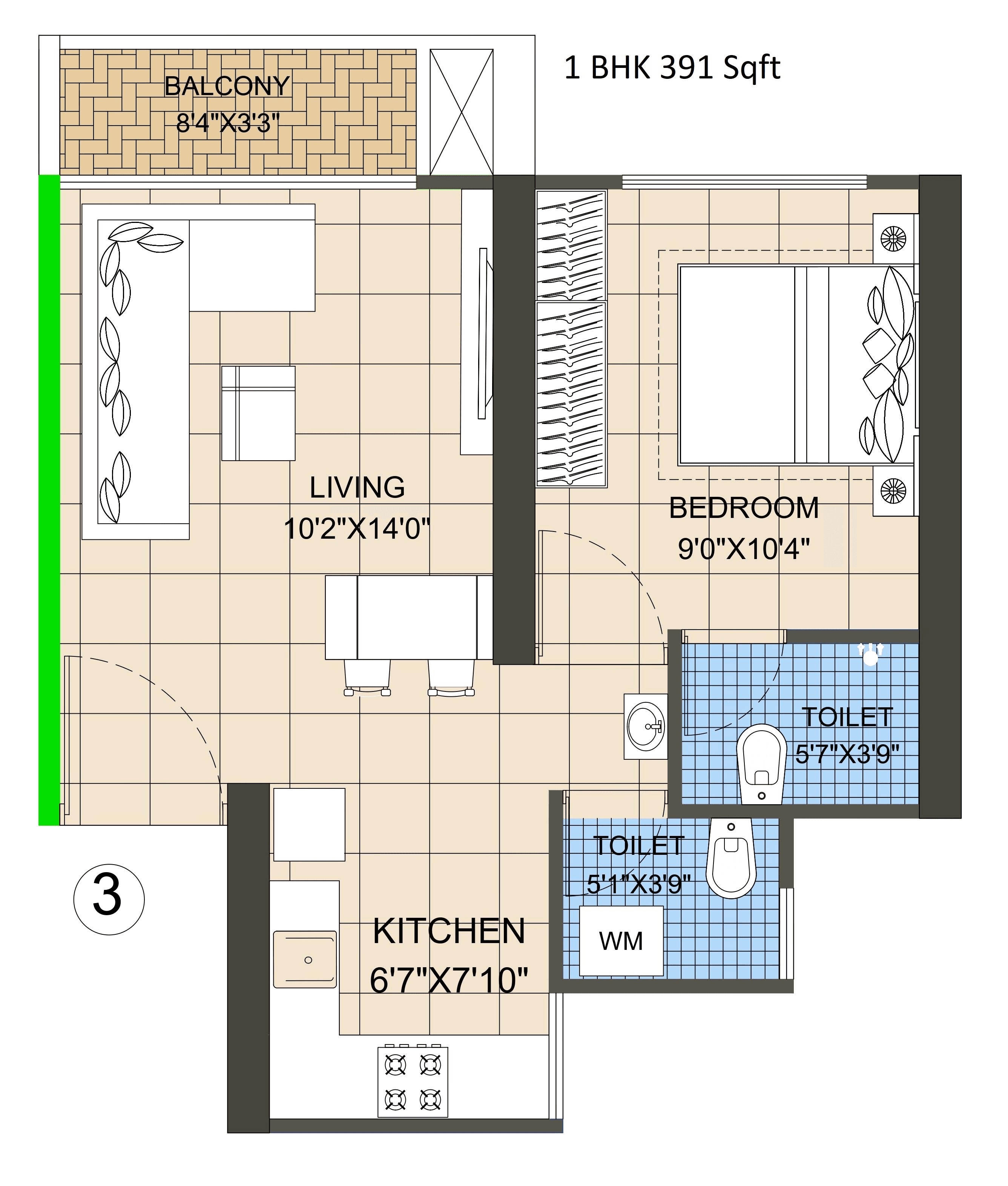Unit plan - 391 sq.ft.
