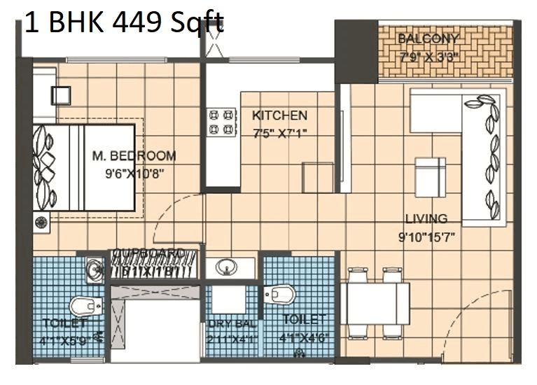 Swaminarayan City Unit plan - 449 sq.ft.