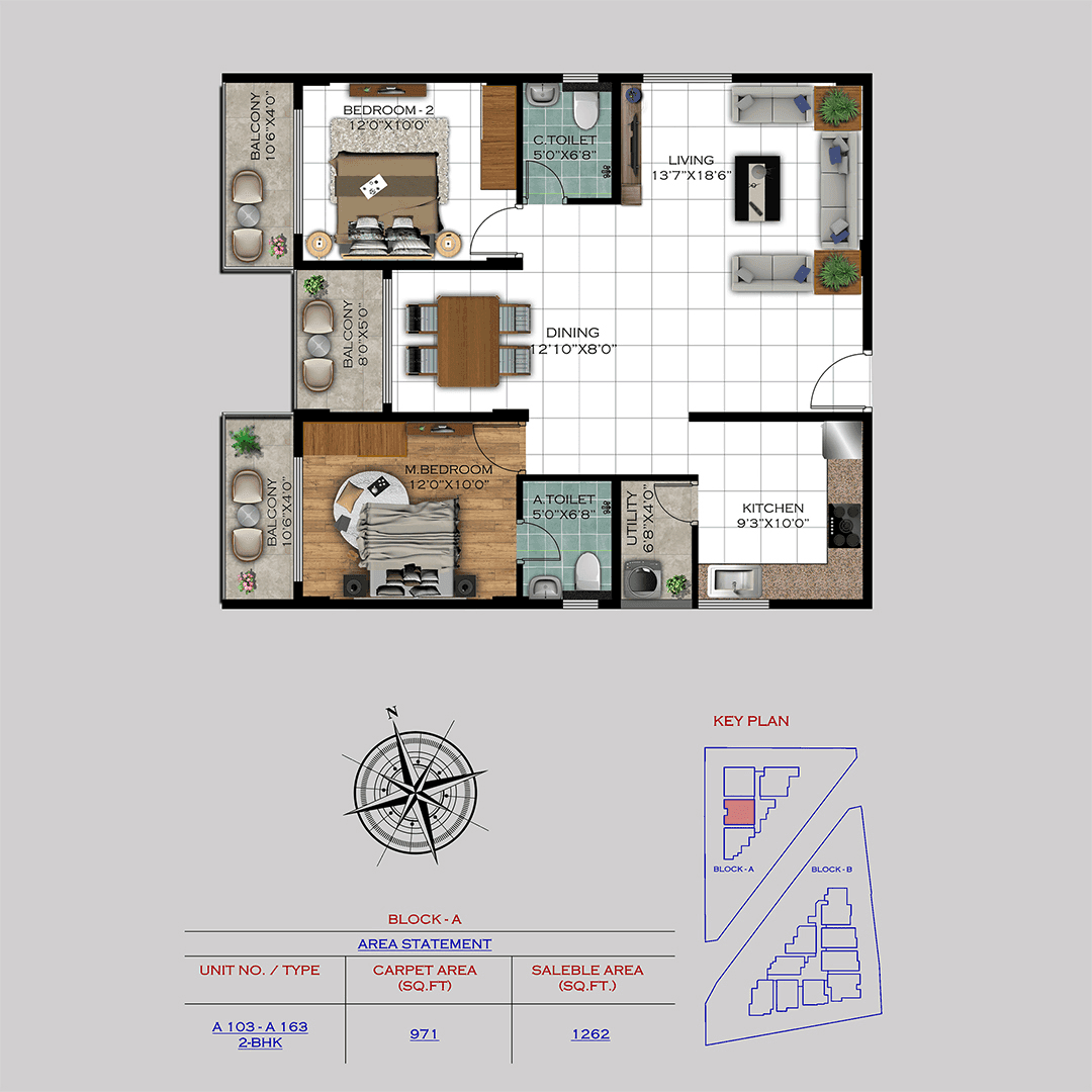 Varad by Satyam Unit plan - 883 sq.ft.