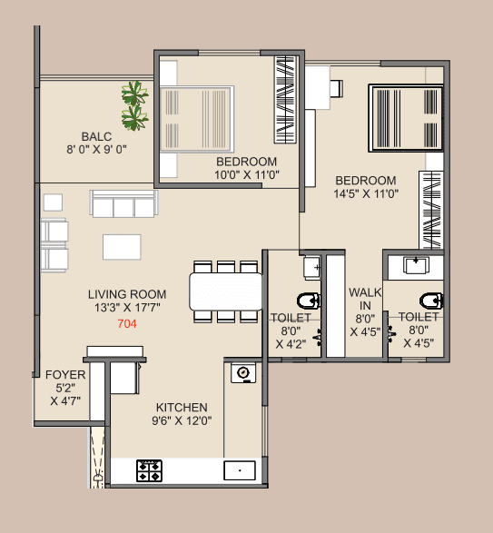Sankalp Sierra Unit plan - 870 sq.ft.