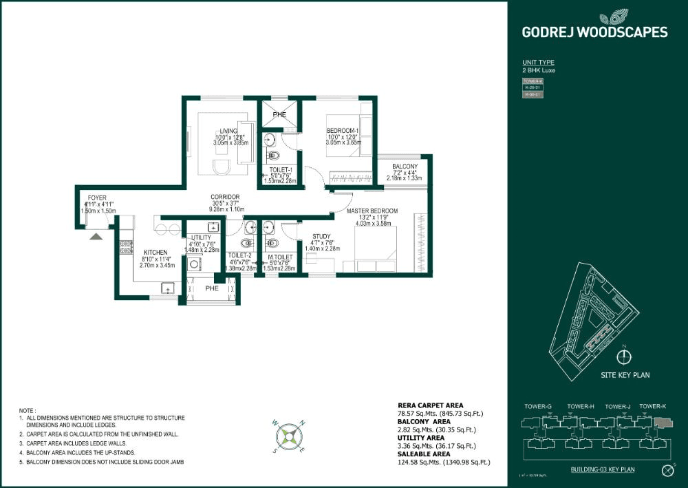Godrej Woodscapes Unit plan - 844 sq.ft.
