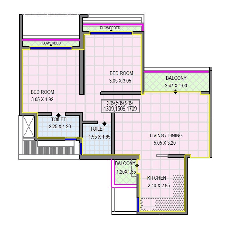 Somani Towers Unit plan - 657 sq.ft.
