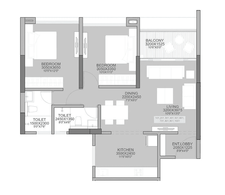 Gurudatta Rudraksh Vantage Unit plan - 744 sq.ft.