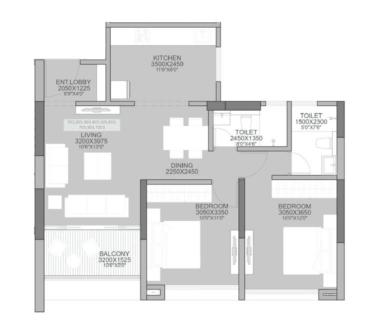 Gurudatta Rudraksh Vantage Unit plan - 746 sq.ft.