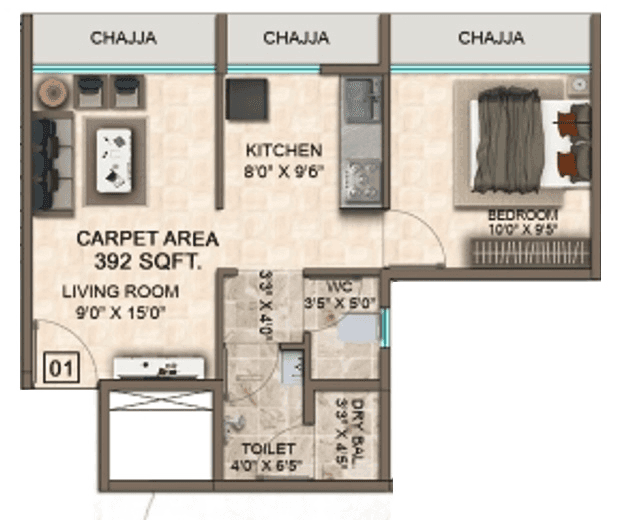 Sai City Unit plan - 392 sq.ft.