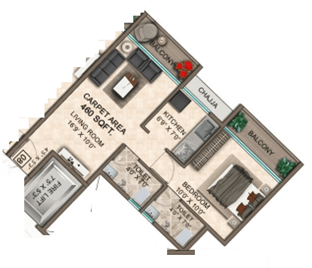 Sai City Unit plan - 460 sq.ft.