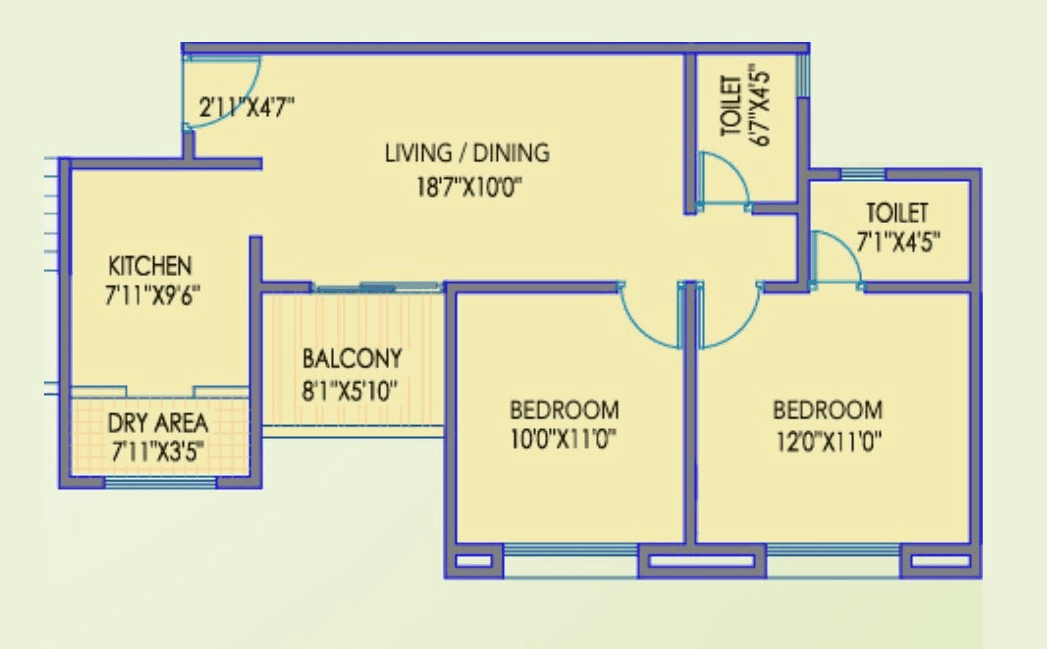 SPB Palaash Aayush Unit plan - 722 sq.ft.