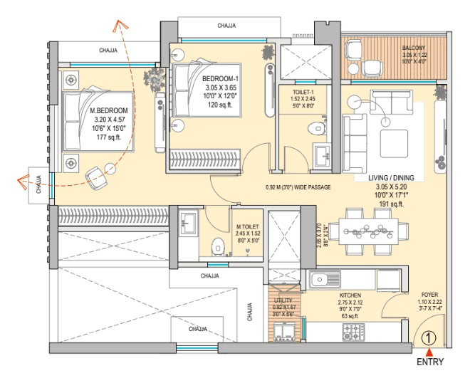 Godrej Horizon Unit plan - 777 sq.ft.