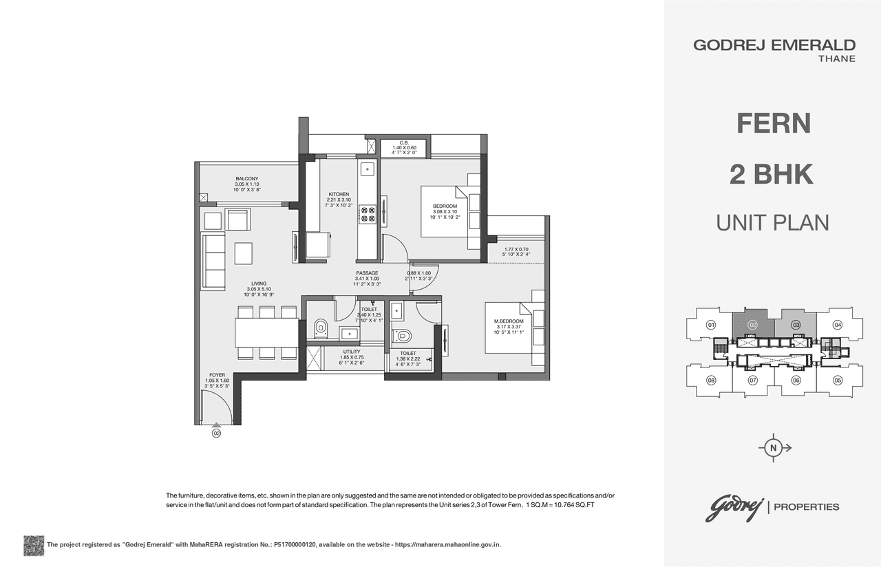 Godrej Emerald Unit plan - 708 sq.ft.