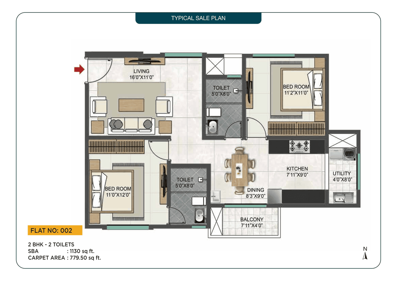 Navami Chamara Heights Unit plan - 779 sq.ft.