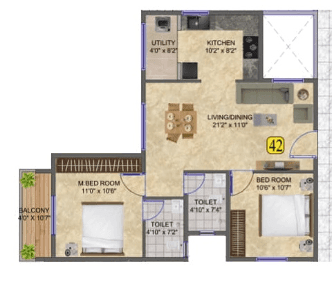 DS Max Skysisira Unit plan - 735 sq.ft.