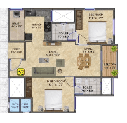 DS Max Skysisira Unit plan - 754 sq.ft.