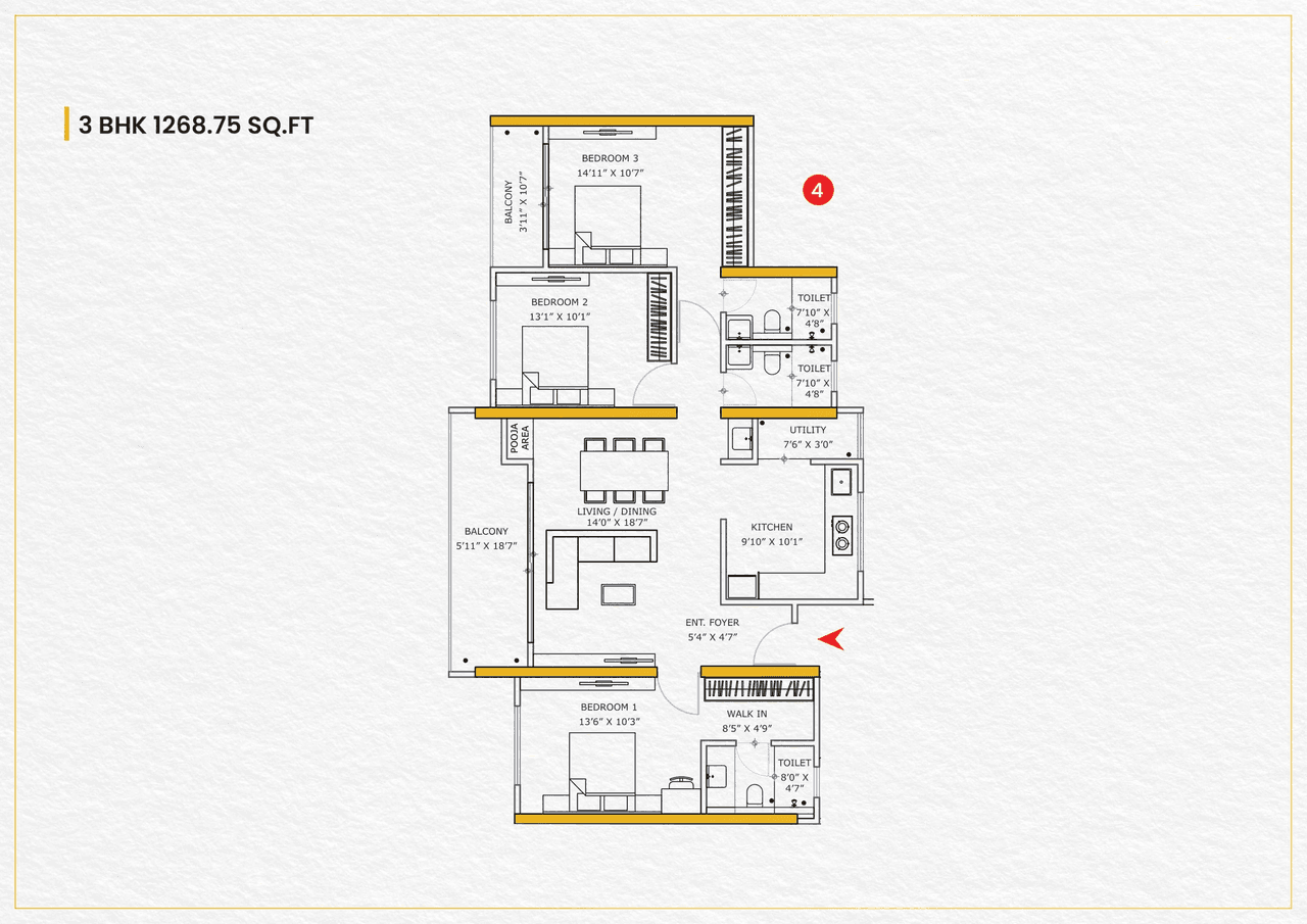 Vishnu Crown Unit plan - 1269 sq.ft.