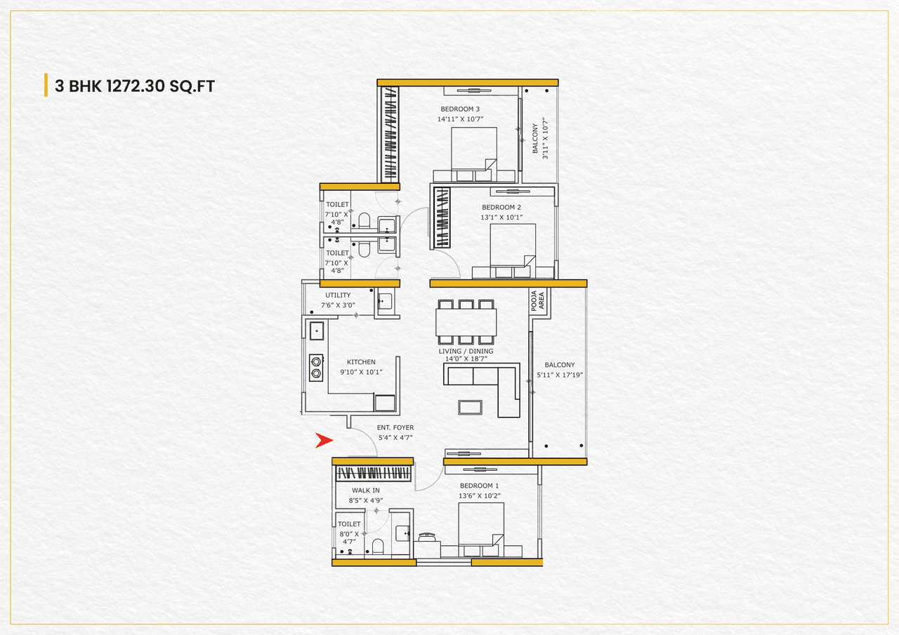Vishnu Crown Unit plan - 1272 sq.ft.