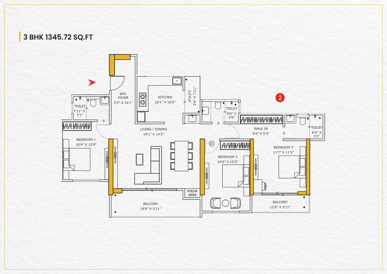Vishnu Crown Unit plan - 1346 sq.ft.