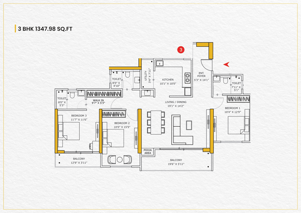 Vishnu Crown Unit plan - 1348 sq.ft.
