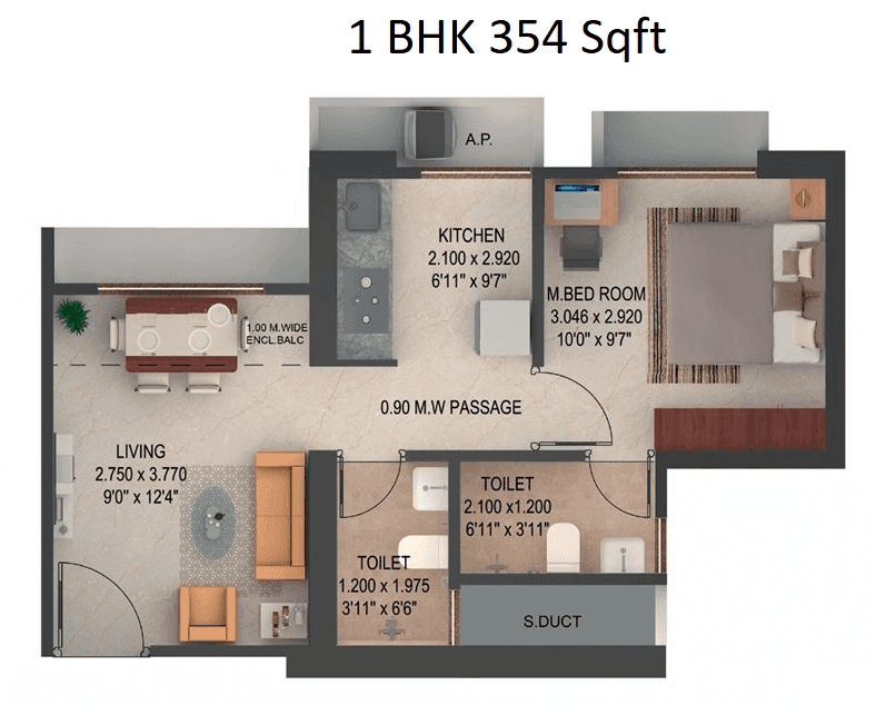Unit plan - 354 sq.ft.