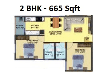 DS MAX Sky Sanman Unit plan - 665 sq.ft.