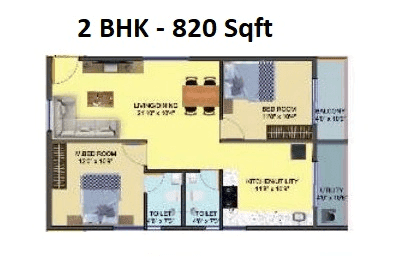 DS MAX Sky Sanman Unit plan - 820 sq.ft.