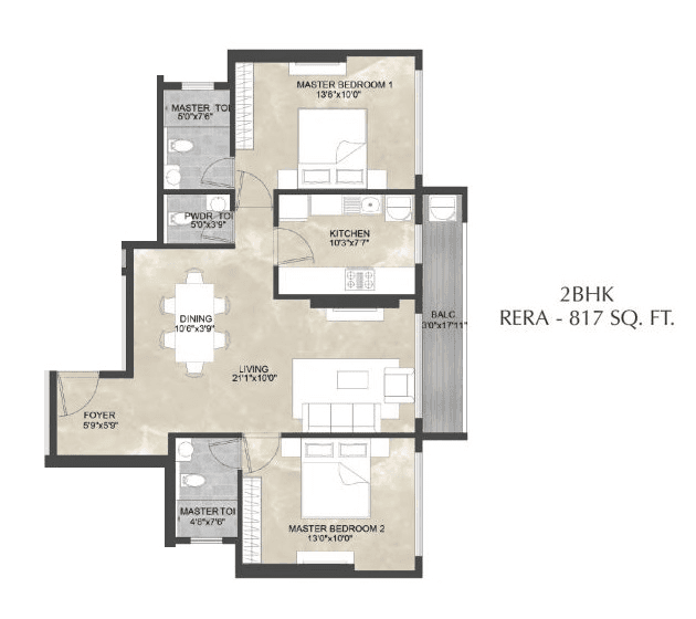 Kaustubh Breeze 91 Unit plan - 817 sq.ft.