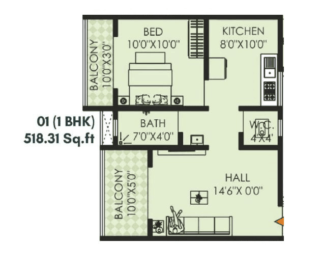 Darsheel Laxmi Greens Unit plan - 518 sq.ft.